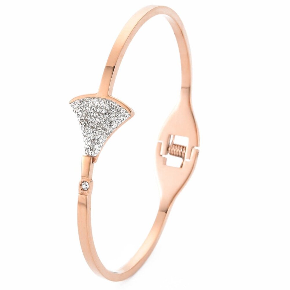 💝5/$25💖 Crystal Rhinestone Ginkgo Leaf Bracelet Stainless Steel Hinged Bangle